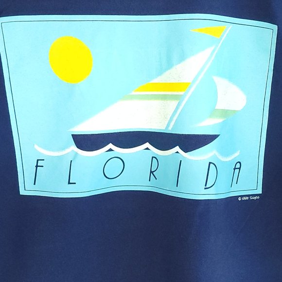 Vintage Florida Graphic T-Shirt Men's XL Navy Blue Hanes Beefy T Distressed - Picture 3 of 12
